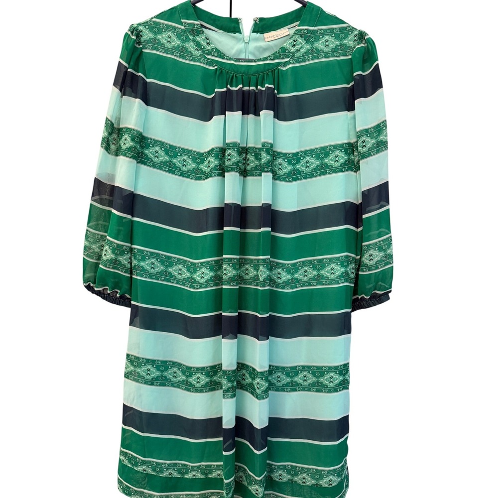 Eva Mendes New York & Company Green Striped Shift Dress Petite Large Boho Lined